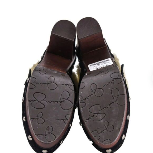 JESSICA SIMPSON BLACK SUEDE FUR TRIMMED MULES - Picture 2 of 7